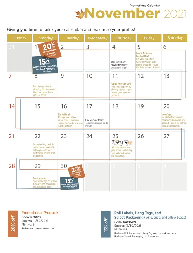 4over Promotion Calendar